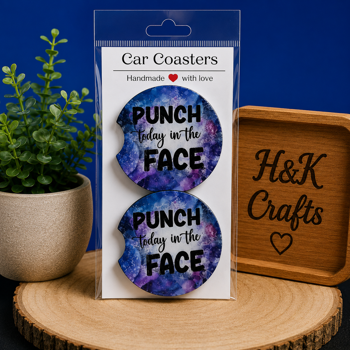 Punch Today in the Face Car Coasters – Set of 2