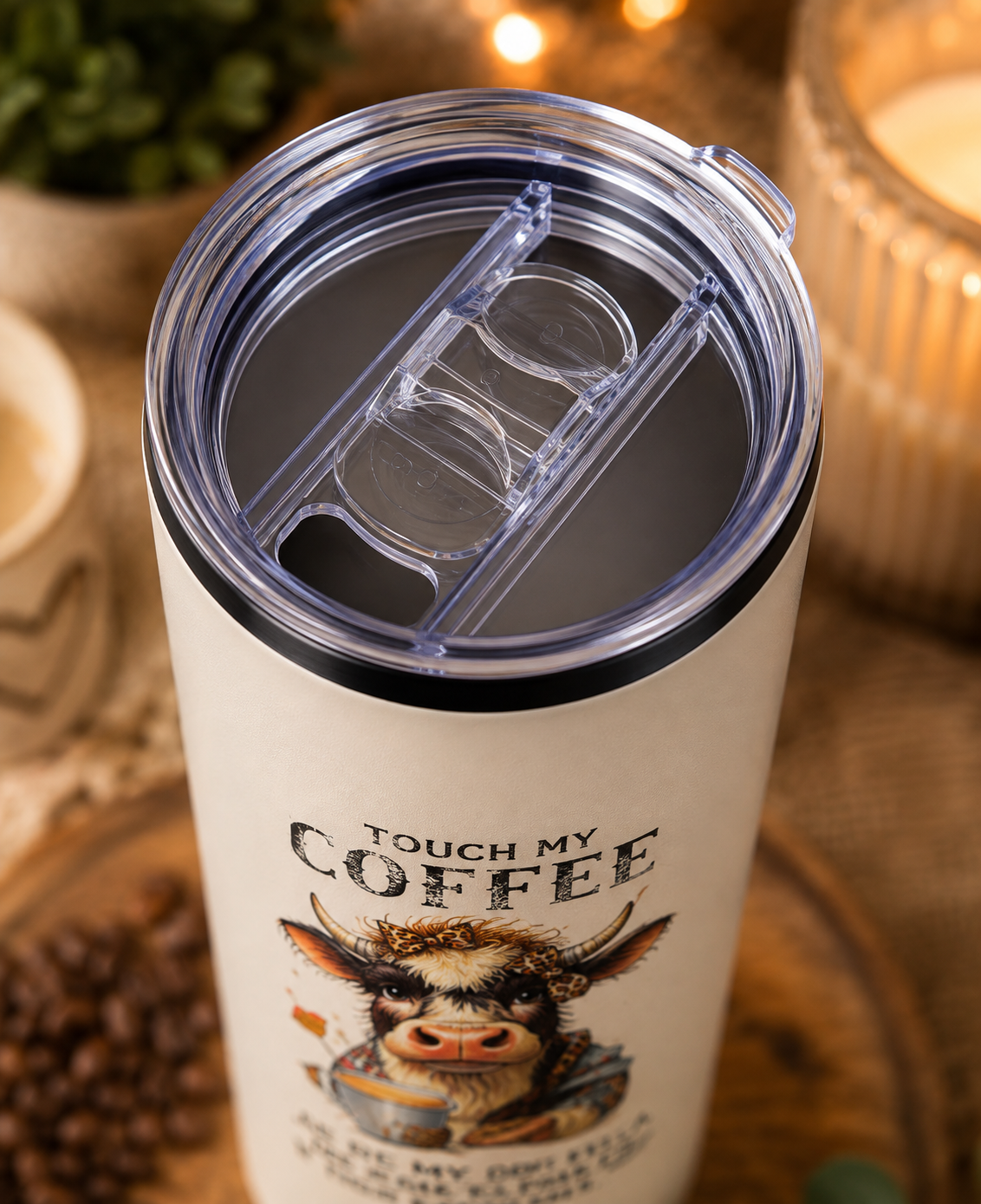 Funny Cow Coffee 20oz Skinny Tumbler “Touch My Coffee” Travel Mug