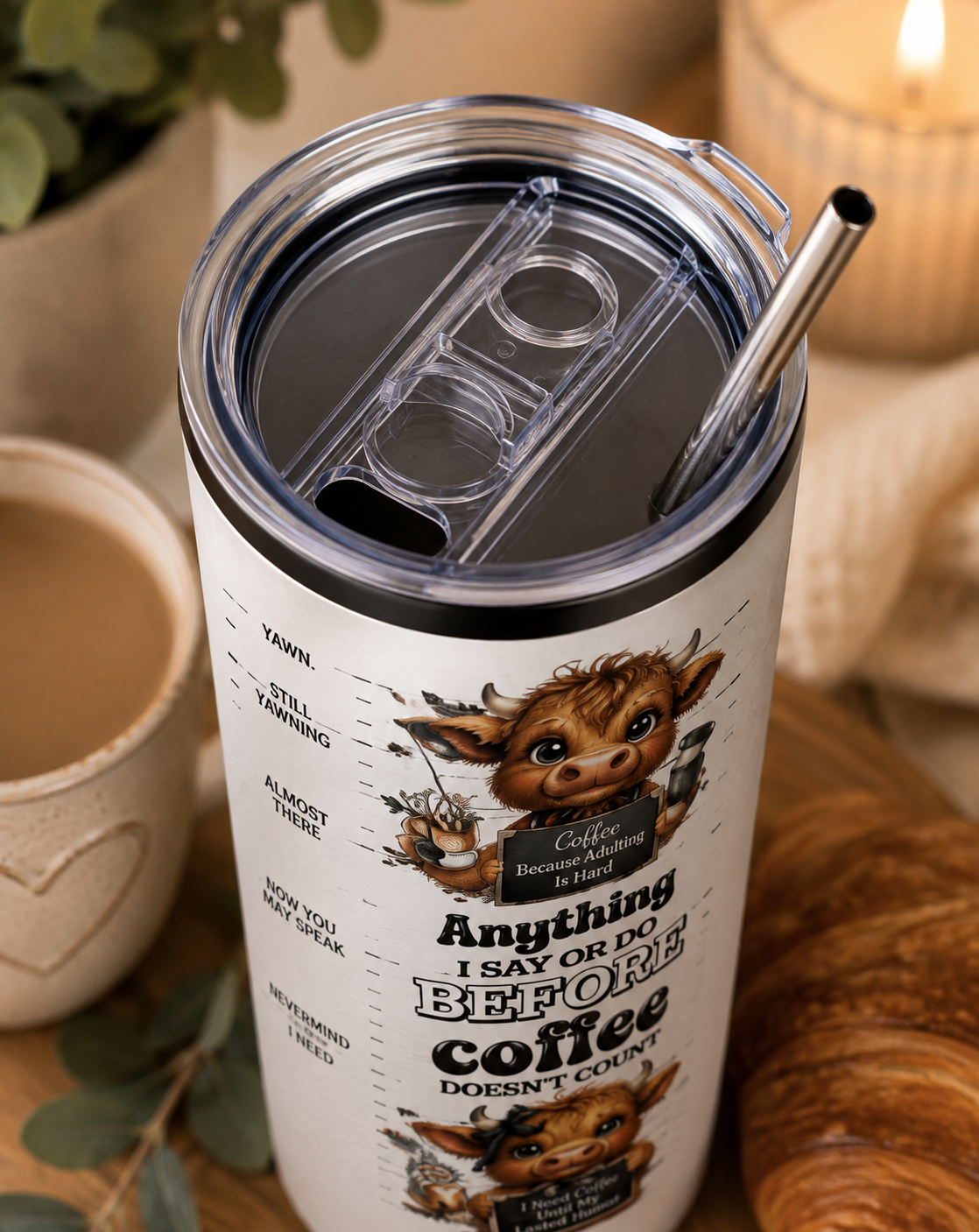 Funny Highland Cow Coffee 20oz Skinny Tumbler