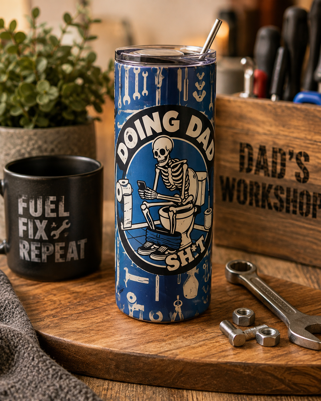 Funny Mechanic 20oz Skinny Tumbler “Doing Dad Sh*t” Travel Mug