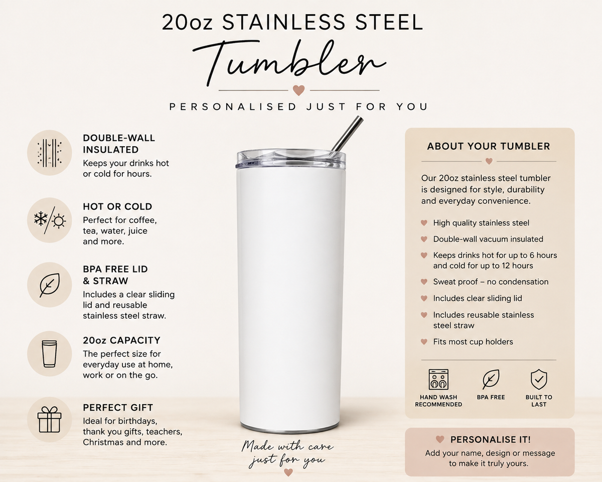 Personalised 20oz Stainless Steel Tumbler – Custom Name Gift