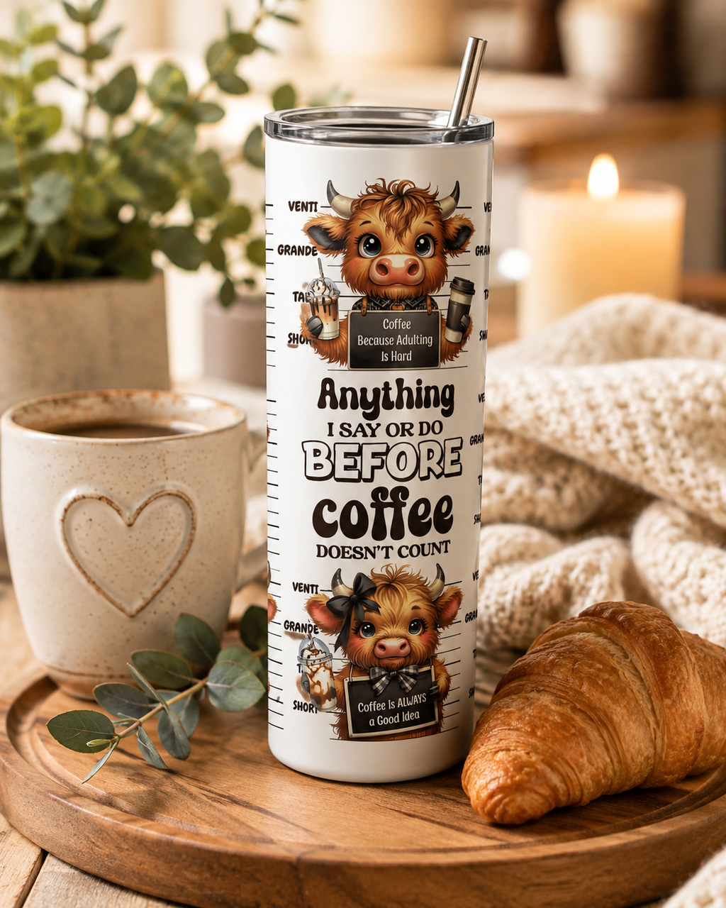 Funny Highland Cow Coffee 20oz Skinny Tumbler